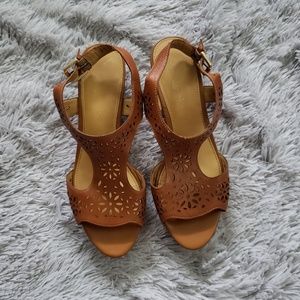 FRANCO SARTO Tan Leather Wedge